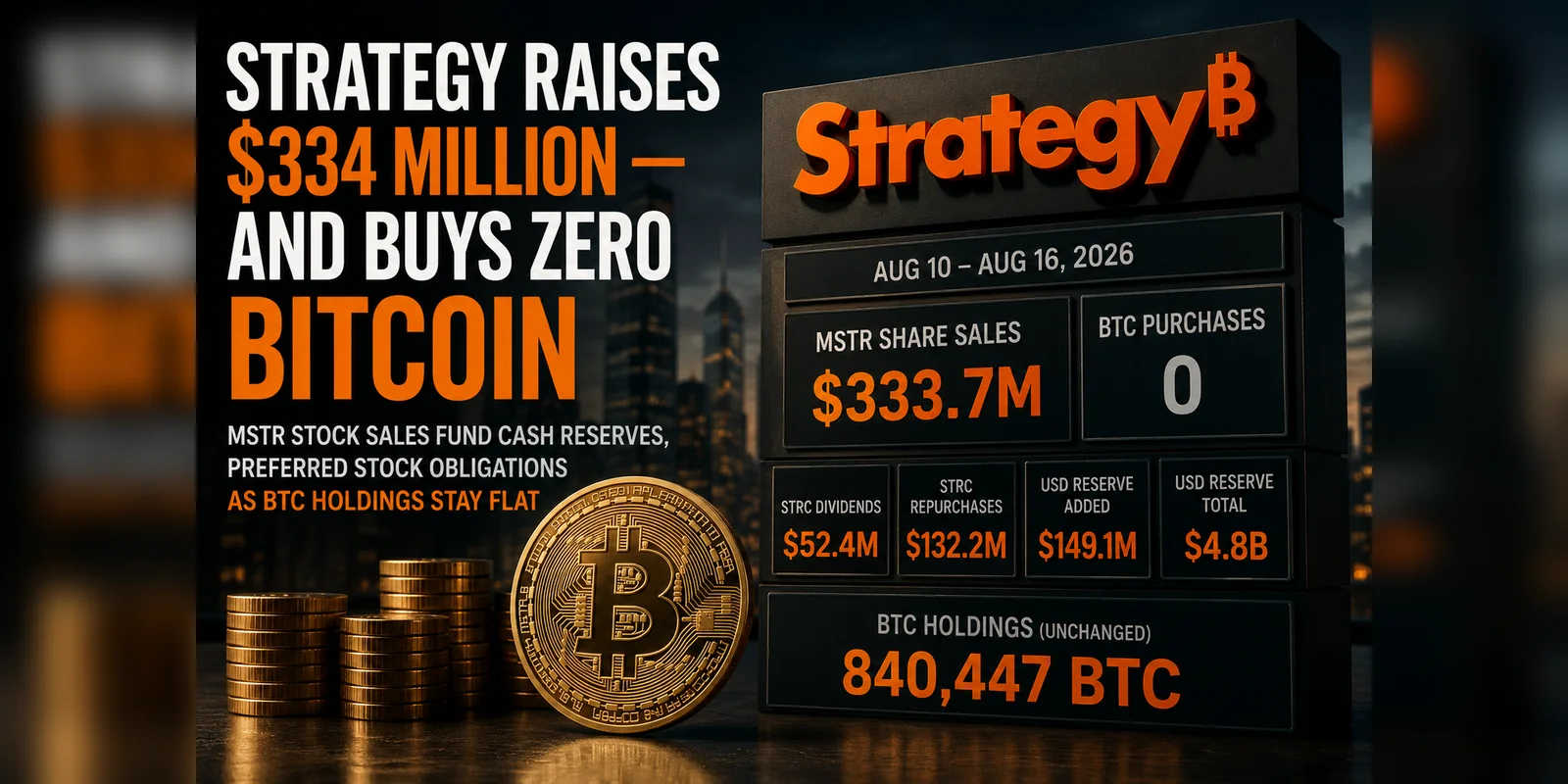 Strategy raised $333.7 million while its bitcoin holdings remained at 840,447 BTC