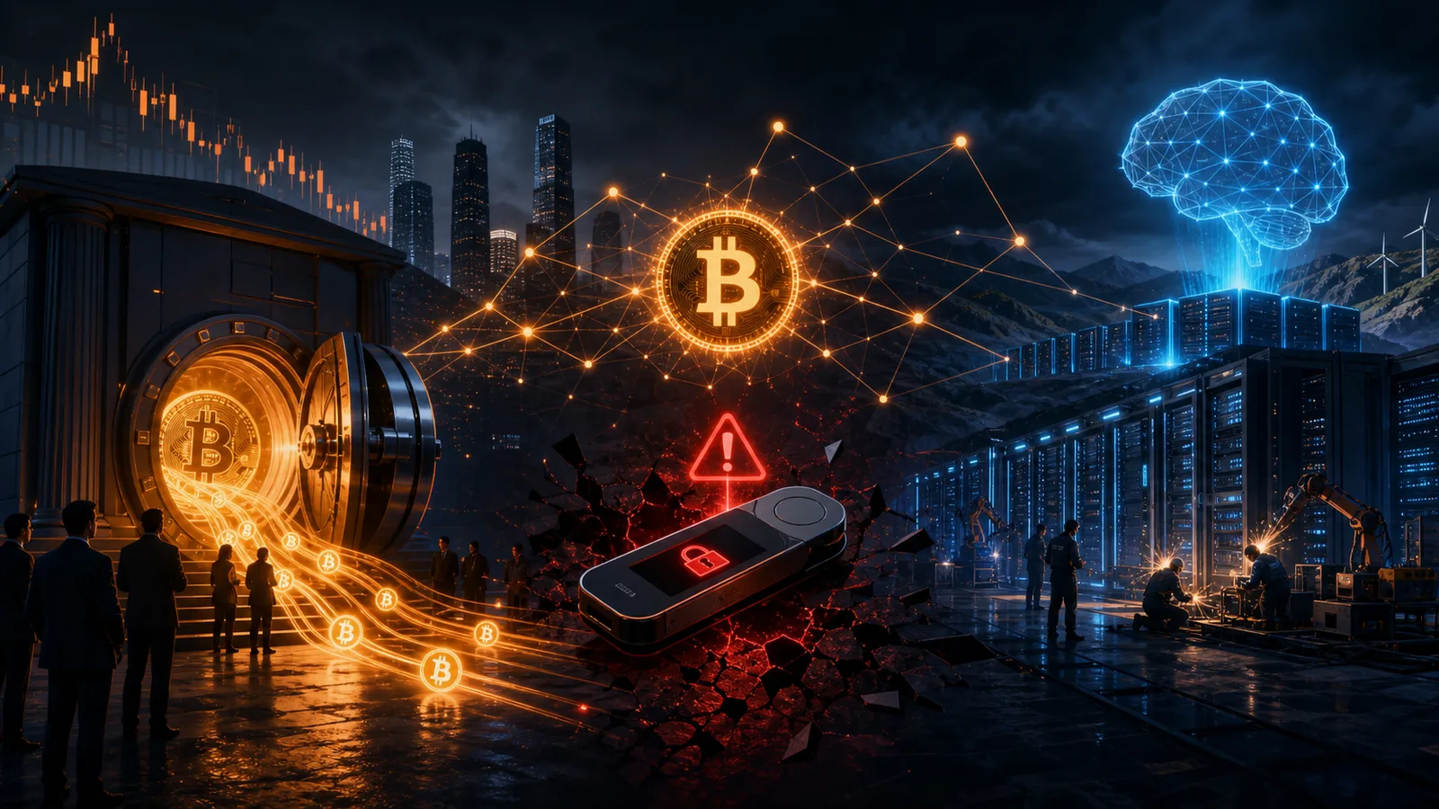 Bitcoin ETF flows, hardware-wallet security and miners' AI pivot shape the week