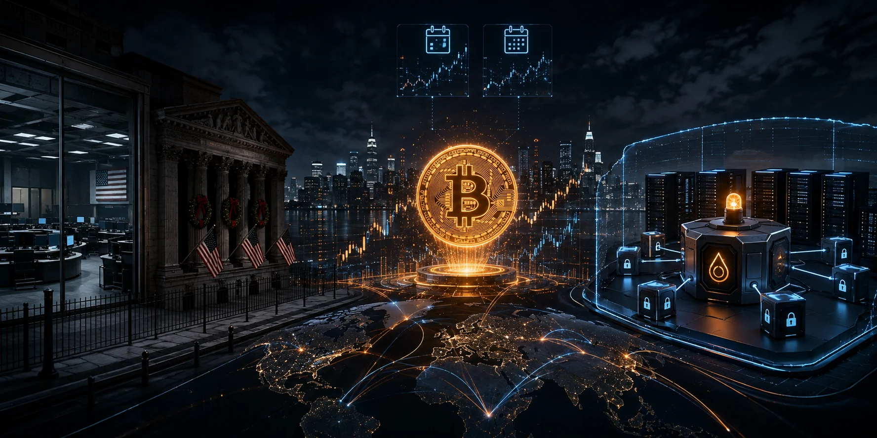 Bitcoin trading continuously while traditional U.S. markets are closed, with inflation-calendar and separate Liquid infrastructure cues